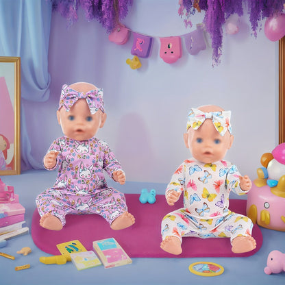 5-Pack Baby Doll Outfits Romper Clothes Set with Headbands for 14-16 Inch 43cm Newborn Dolls Girls Gift Ages 3+ Butterfly Unicorn Rainbow Bunny Flamingo Soft Fabric Dress Up (No Doll)