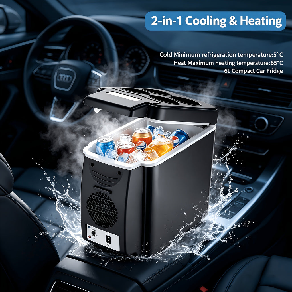 Car Refrigerator 6-Liter Dual-Purpose Hot And Cold Insulation Box for Home And Car, Portable Small Refrigerator for Cars, Large Capacity Energy-Saving Small Refrigerator, Top Storage Cup Holder