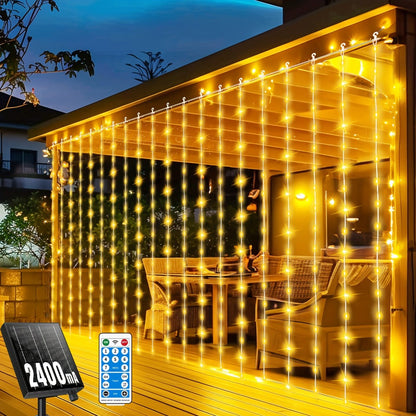 Solar String Lights Outdoor 300 LED Waterfall Fairy Lights, USB Rechargeable with Remote Control, Twinkling Warm White Color White, for Patio Gazebo Garden Backyard Tree Wedding Party Decoration
