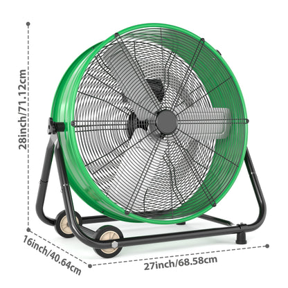 Industrial Drum Fan 24 & 30 Inch | High Velocity Floor Fan 9460-14000 CFM, 3-Speed Air Circulator with 180° Tilt for Warehouse, Garage, Workshop, Job Site & Large Space Cooling – Multiple Colors