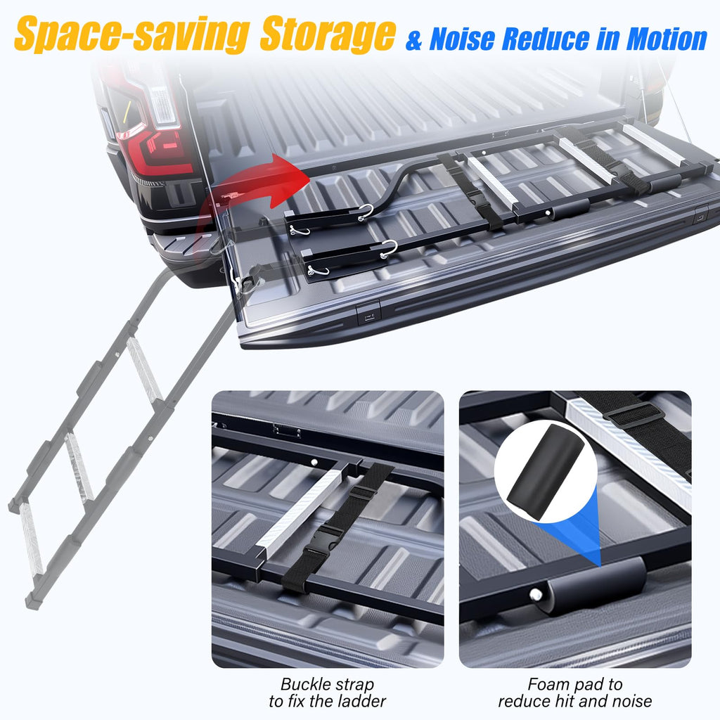 1pc Pickup Truck Tailgate Ladder - Universal Fit, Stainless Steel Self Drilling Hex Screws for Easy Install, Durable Aluminum Step Grip Plates, and Sturdy Rubber Ladder Feet, Vehicle Access, Offroad Accessory, Heavyduty Design, Reinforced Steps