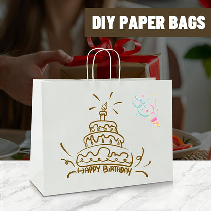 Shopping Bags with Handles 49pcs | 16x6x12 Inch Large Retail Gift Bags Bulk | Clothing Boutique Bags for Birthday, Wedding, Mother's Day, Teacher's Day, Anniversary, Craft Exhibition | White, Brown, Black