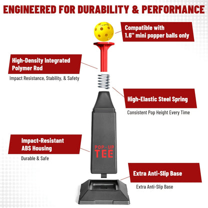 Baseball Softball Hitting Tee with Popper & 12 Mini Balls | Launches Up to 40 Inches High | No Battery Required | Kids Youth Batting Practice Training Set Black Red