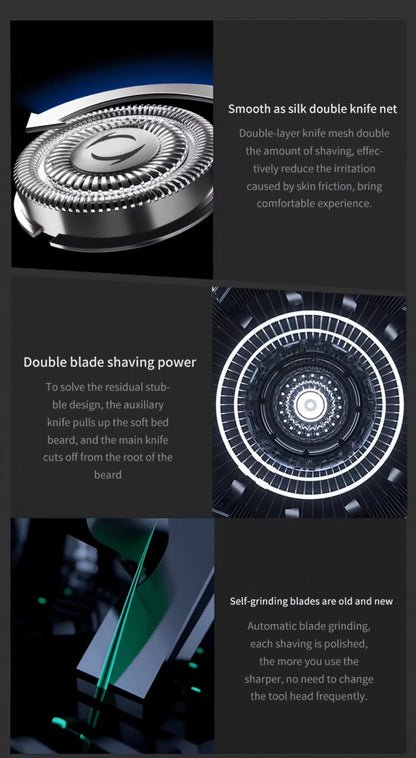 Rotary Shaver for Men 3-in-1 Cordless Rechargeable Electric Razor - Floating Head Wet Dry Shaver, 800mAh Lithium Battery, LED Display, Nose Hair & Sideburns Trimmer, Father's Day Gift