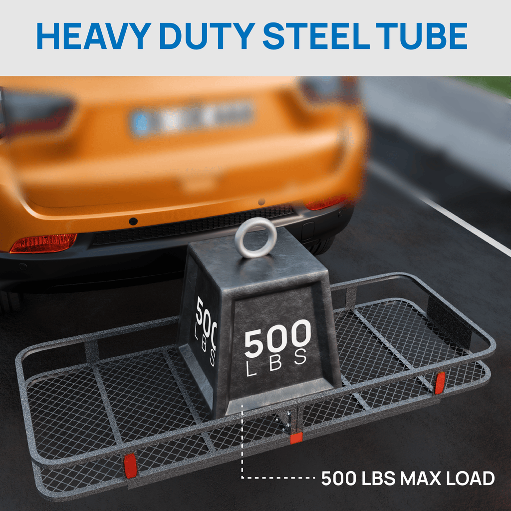 60" L x 20/24" W x 6" H Hitch Mount Cargo Carrier Folding Rack, 500lbs Heavy Duty Trailer Steel Luggage Basket with Waterproof Cargo Bag, Straps, Net & Stabilizer for Camping Travel
