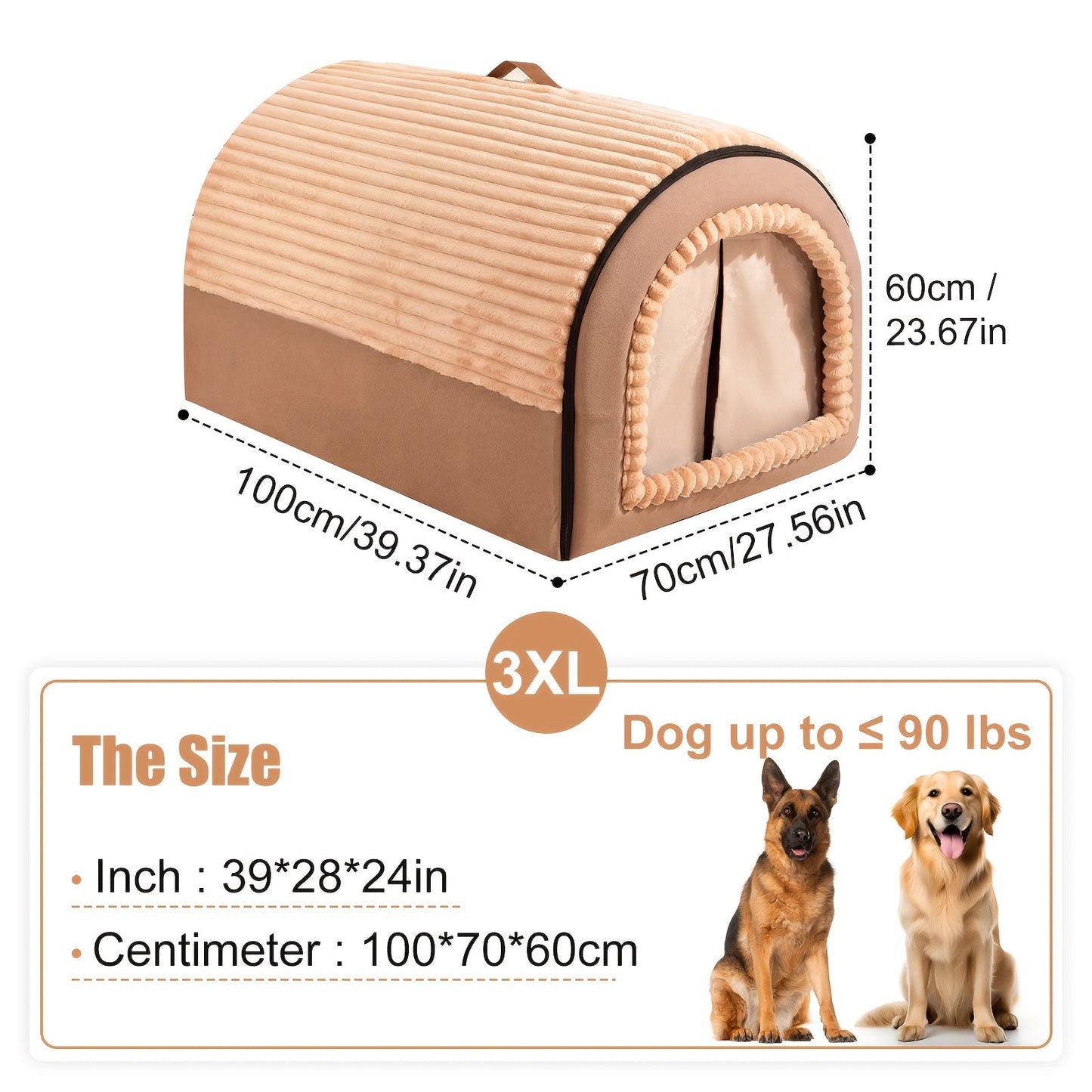 Dog Bed Cat Bed Enclosed Pet Tent House - All-Season Soft Washable Cave Bed with Non-Slip Bottom, Cozy Puppy Kennel for Small Medium Large XL Dogs and Cats, Easy Clean Removable Cushion, 4 Sizes Available