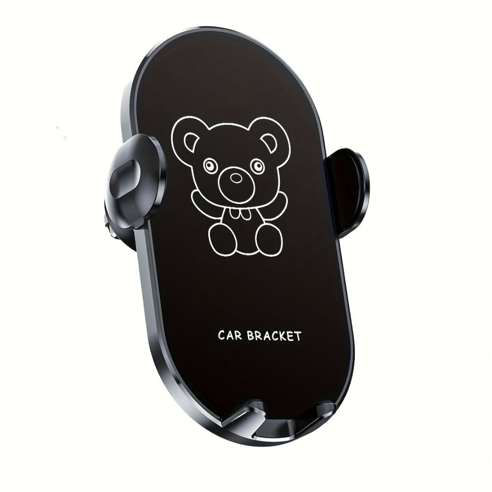 Car Air Vent Phone Holder Mount – Cute Bear Cartoon Design, Universal Cell Phone Bracket for Car Navigation, Fits iPhone Samsung Android, Adjustable Clip, Black & Yellow