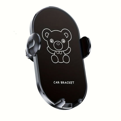 Car Air Vent Phone Holder Mount – Cute Bear Cartoon Design, Universal Cell Phone Bracket for Car Navigation, Fits iPhone Samsung Android, Adjustable Clip, Black & Yellow