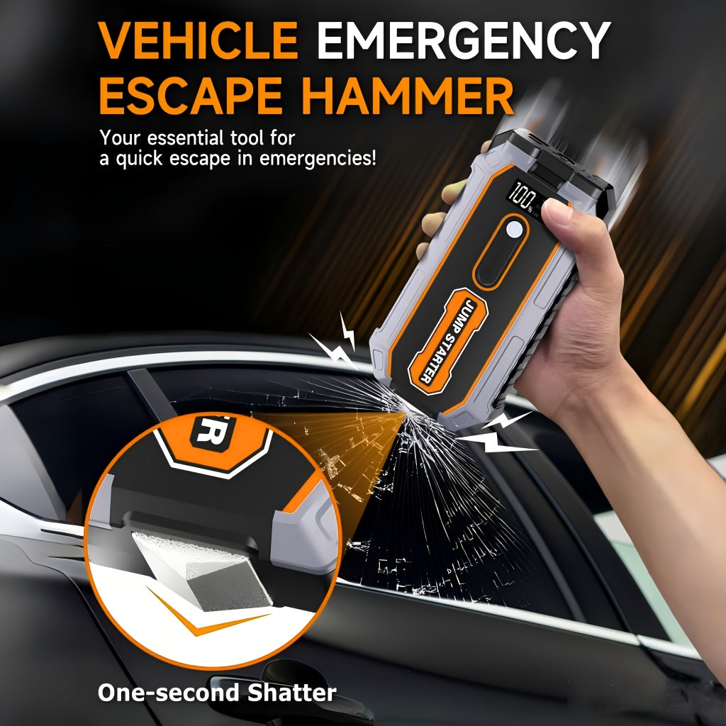 Powerful Car Battery Jump Starter with a Peak of 6500A, Suitable for 2.64gal Gasoline And 2.11gal Diesel Engines, Equipped with Safety Features Such As a Flashlight And Emergency Hammer