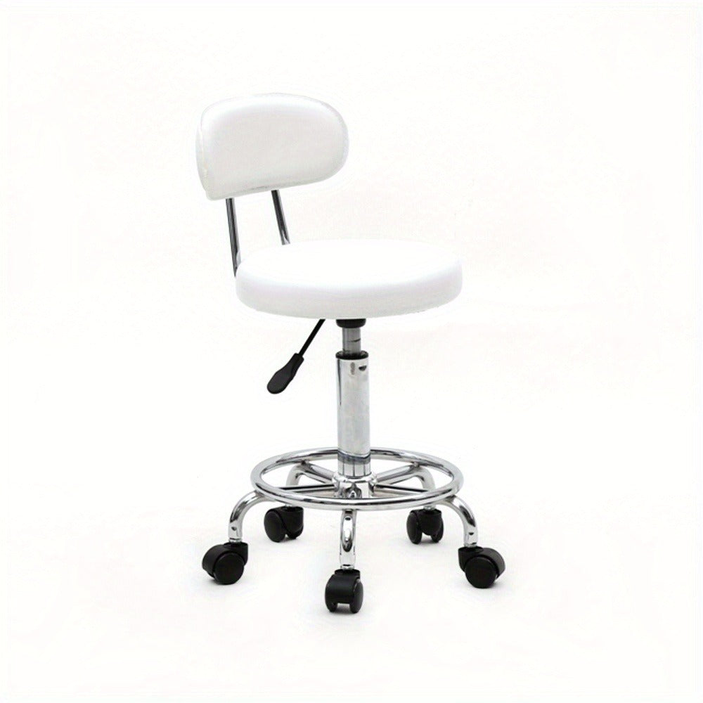 Saddle & Round Salon Stool with Backrest 360-Degree Swivel — Adjustable Height Professional Chair for Salon, Spa, Barber, Kitchen & Bistro, Black & White, 2 Styles