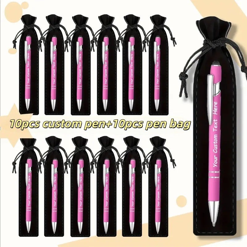 Custom Ballpoint Pens with Pencil Pouch Bulk Set – Personalized Ballpoint Pen Pack for Corporate Gifts, School Supplies, Office Promotions | 20/30/80 PCS Customized Pen & Bag Bundle
