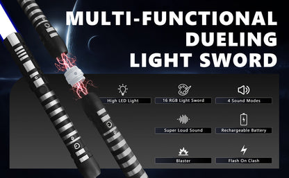 Light Up Dueling Saber 78" with 16 Color Lights & 3 Movie Sounds – 2-in-1 Dark Phantom Sword Single or Double Player – Halloween Cosplay Birthday Christmas Party Gift