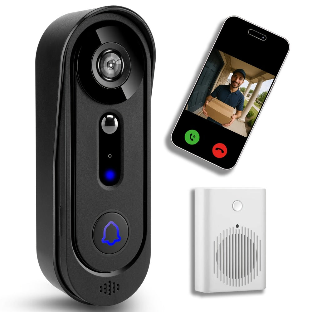 Smart Doorbell Camera 1080P HD Wireless Battery Powered – Night Vision, Motion Detection, Two-Way Audio, Indoor Chime, Cloud Storage & Real-Time Alerts, 2.4GHz WiFi Easy Install No Wiring Needed