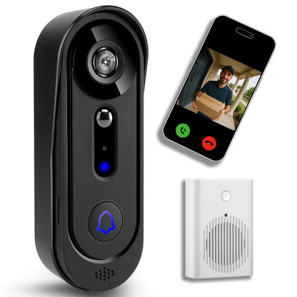 Smart Doorbell Camera 1080P HD Wireless Battery Powered – Night Vision, Motion Detection, Two-Way Audio, Indoor Chime, Cloud Storage & Real-Time Alerts, 2.4GHz WiFi Easy Install No Wiring Needed