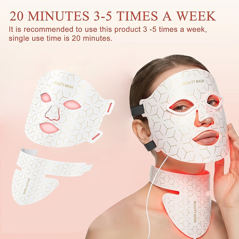 LED Face Mask – 7-in-1 Red Light Therapy for Face & Neck, 93+80 LED Beads, Separate Silicone Applicator, 1800mAh Rechargeable, Adjustable Color Brightness & Timer, Anti-Aging Skin Care Gift for Women