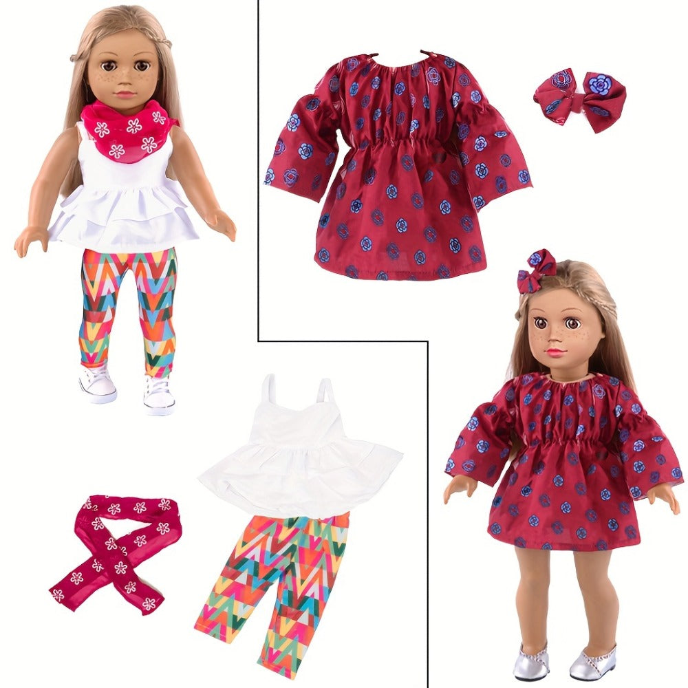 18 Inch Doll Clothes Set 10 Outfits – Trendy Fashion Doll Clothing for 18 Inch Girl Dolls, Easy On/Off Elastic Hook-and-Loop Design, Creative Dress-Up Gift for Girls Ages 3+ (No Doll or Shoes)