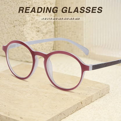 Fashion Reading Glasses 6 Pack for Women and Men Full Frame Round Circle PC Frame Multi-Color Lightweight Durable Lenses Vision Aid Readers Magnification Plus 1.0 to Plus 4.0 Mixed Color Value Set
