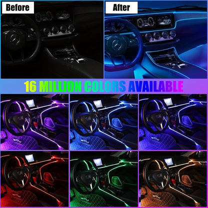 RGB Car Interior LED Strip Lights 16 Million Colors App & Remote Control Music Sync Fiber Optic Ambient Light Bar USB 5V for Car Dashboard Door Decoration, 196" & 5-in-1 Kit Options
