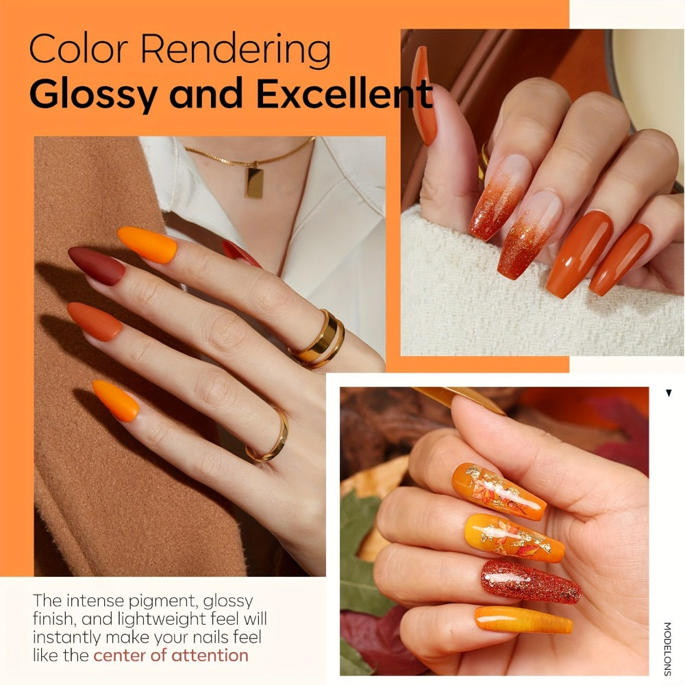 Halloween Orange Glitter Dip Powder Nail Kit with Nail Sticks Base Coat Top Coat & Activator — DIY Spooky Seasonal Nail Art Manicure Set No Lamp Needed