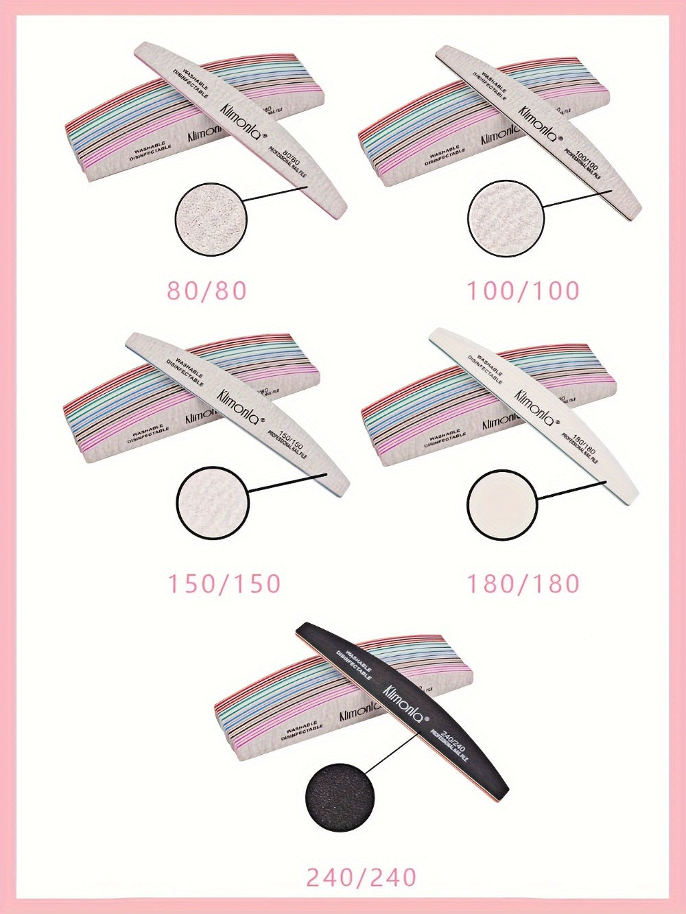Nail File Set Professional Half Moon Rolled Sanding Strips 5 & 10 Pcs - Gray Sanding Bands for Shaping Buffing Smoothing Natural Acrylic Gel Press-On Nails - Salon Quality Nail Filing Tools for Women