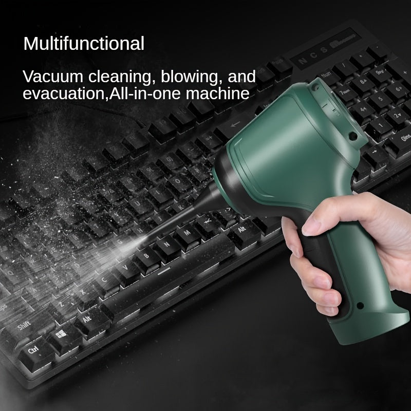 A Three In One Wireless Vacuum Cleaner with A High Power, Which Can Be Used for Suction, Air Extraction, And Blowing, Both In The Car And At Home. It Has An Extended Battery Life, Can Absorb Dust, Debris, Pet Hair, Air Extraction, And Dust Blowing