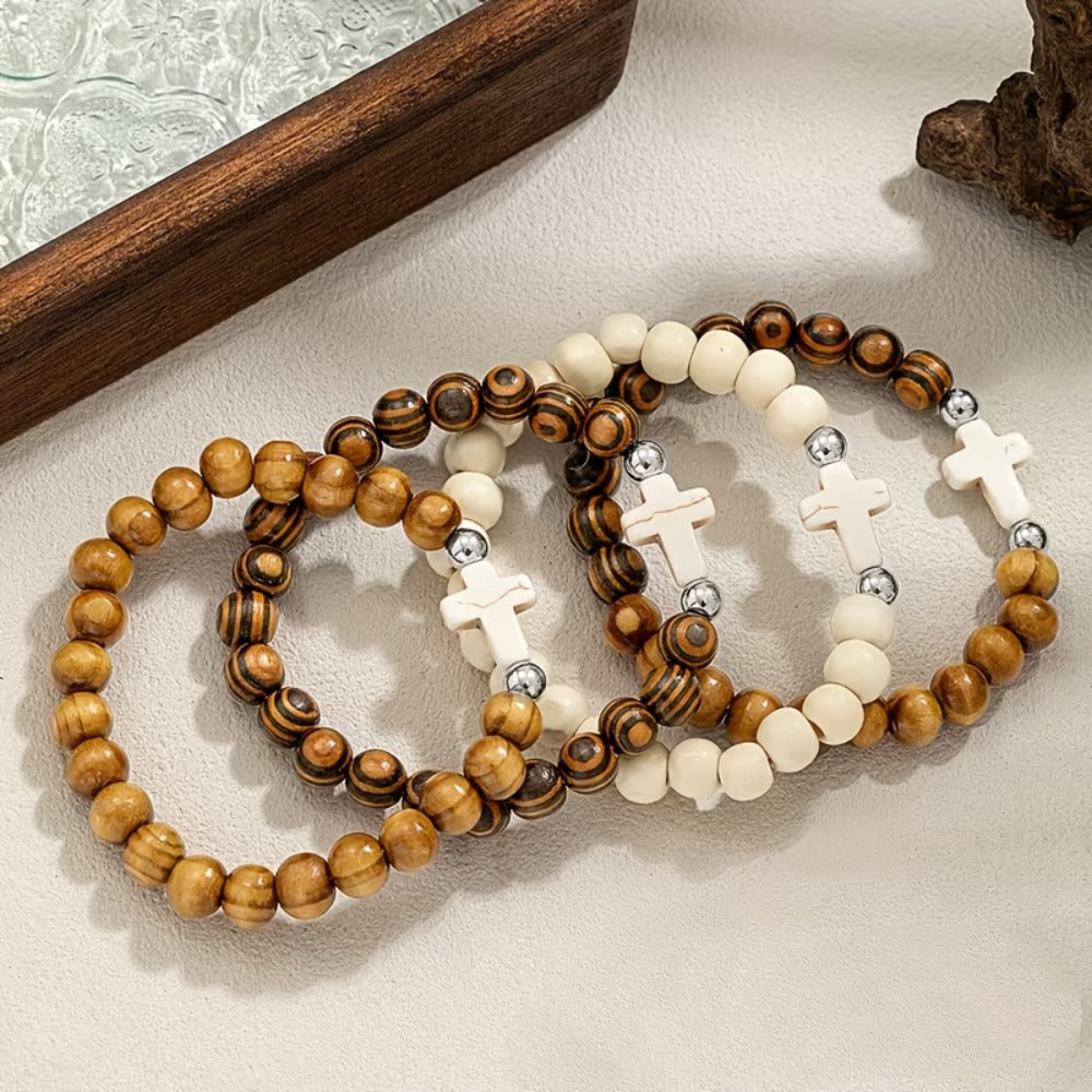 Cross Bracelets Bulk for Baptism Party Favors – 20/40PCS Vintage Ethnic Alloy Cross Pendant Woven Elastic Bracelets, Assorted Colors Christian Religious Jewelry Gifts for Kids Adults