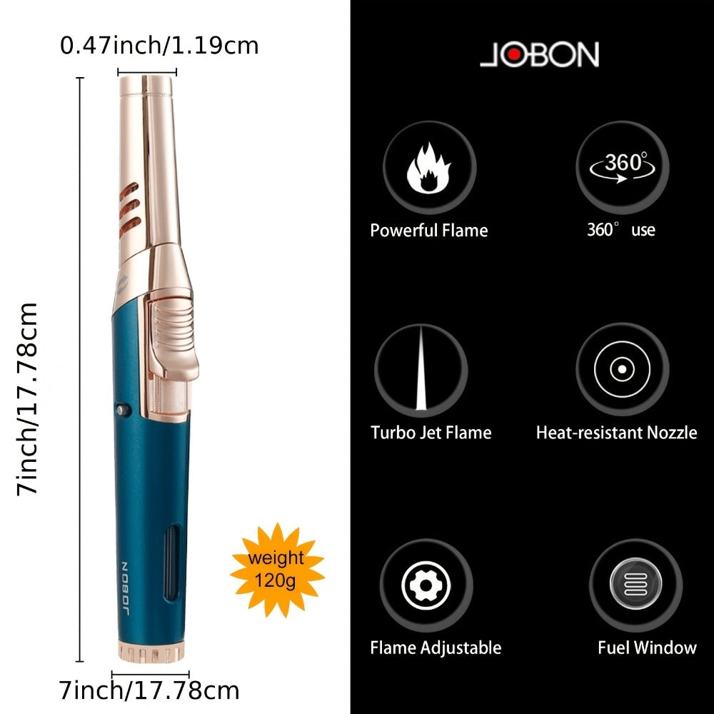 Refillable Butane Torch Lighter Pen Style – JOBON Jet Flame Lighter with Adjustable Flame, Ignition Lock, 360° Rotatable High-Temp Nozzle, Safety Lock, Visual Gas Tank, Gift Box Included, Ideal for Candles BBQ Cooking Camping