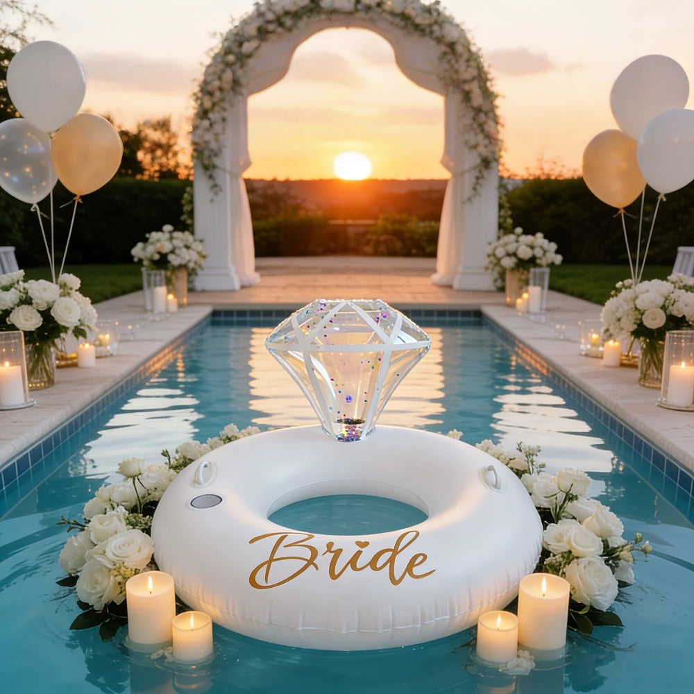 Giant Engagement Ring Pool Float 49×31 Inch Inflatable Diamond Ring Floatie for Bachelorette Party Bridal Shower Wedding Pool Decoration Adults Gold White Pink