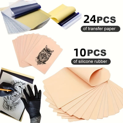 Tattoo Practice Skin Kit – Double-Sided Silicone Training Skin with Transfer Papers for Microneedling, Eyebrow & Lip Tattoo – Soft & Durable Beginner Set (34pcs or 71pcs)