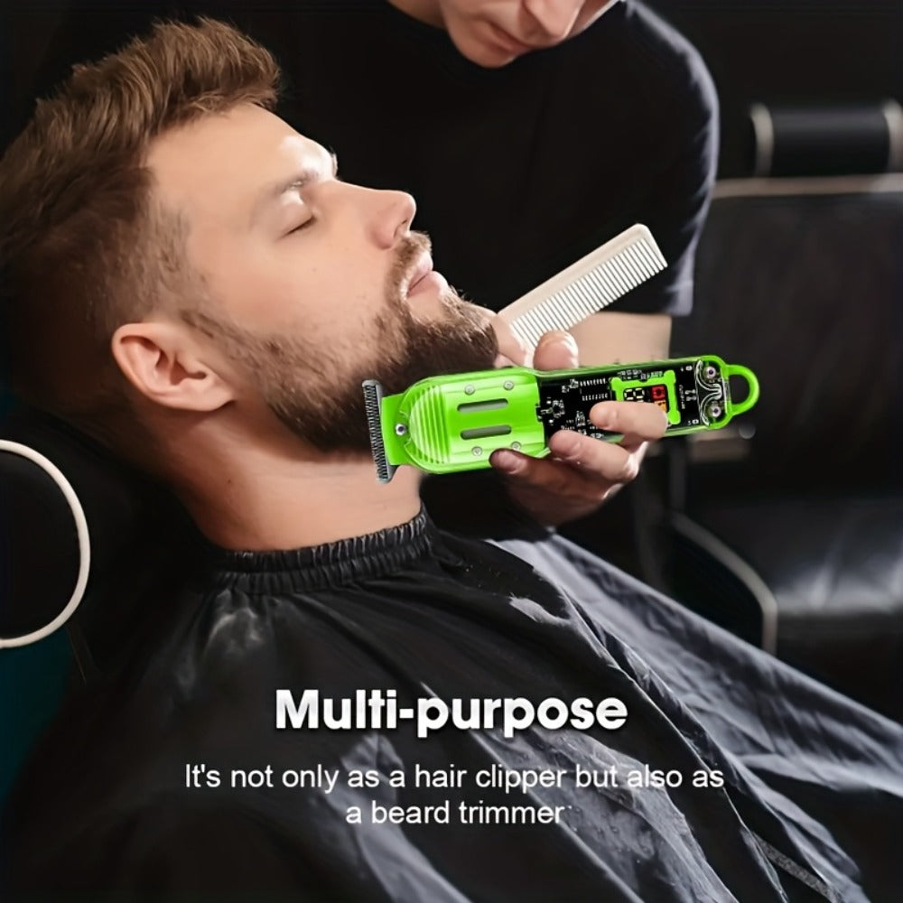 LED Hair Clipper for Men - USB-C Rechargeable Cordless Beard Trimmer with LED Display & 4 Guide Combs, Barber-Grade Home Haircut Kit, Blue Green Red Black, Gift for Men
