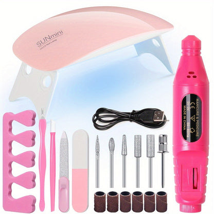 Gel Nail Manicure Kit 7-in-1 with LED Lamp – Stainless Steel Nail Art Tool Set, Cuticle Remover, Nail File, Polisher & Finger Separator, Complete Salon & Home DIY Nail Care Kit for Women