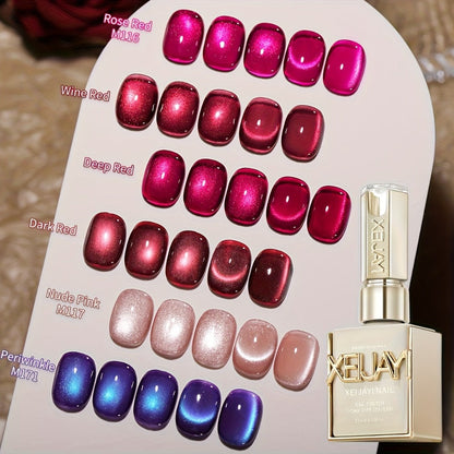 Berry Cat Eye Gel Polish 6 Colors Photo Frame Bottle Magnetic Holographic Reflective Soak Off LED UV – Deep Plum Burgundy Magenta Nail Art Gel for Salon & DIY Manicure, Nail Art Gift for Women