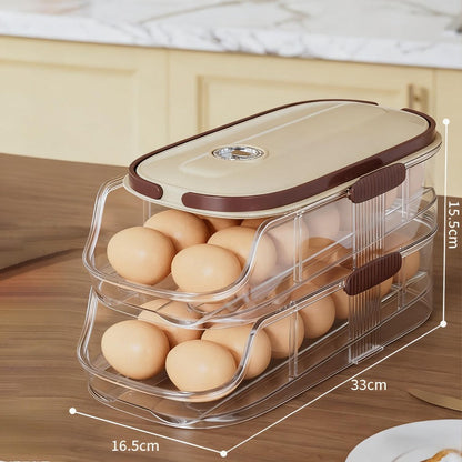 Egg Organizer for Refrigerator, Multi-Layer Auto-Rolling Egg Rack with Large Capacity – Space-Saving Egg Storage Dispenser for Fridge, Cabinet & Countertop, Ideal for Busy Families
