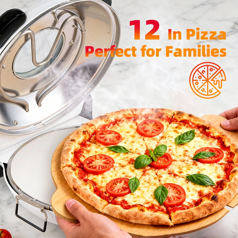 Indoor Pizza Oven Countertop – 12-Inch Electric Pizza Maker Machine for Home Kitchen, Heats Up to 800°F, Fast Baking Grill Oven with Even Heat Distribution, White