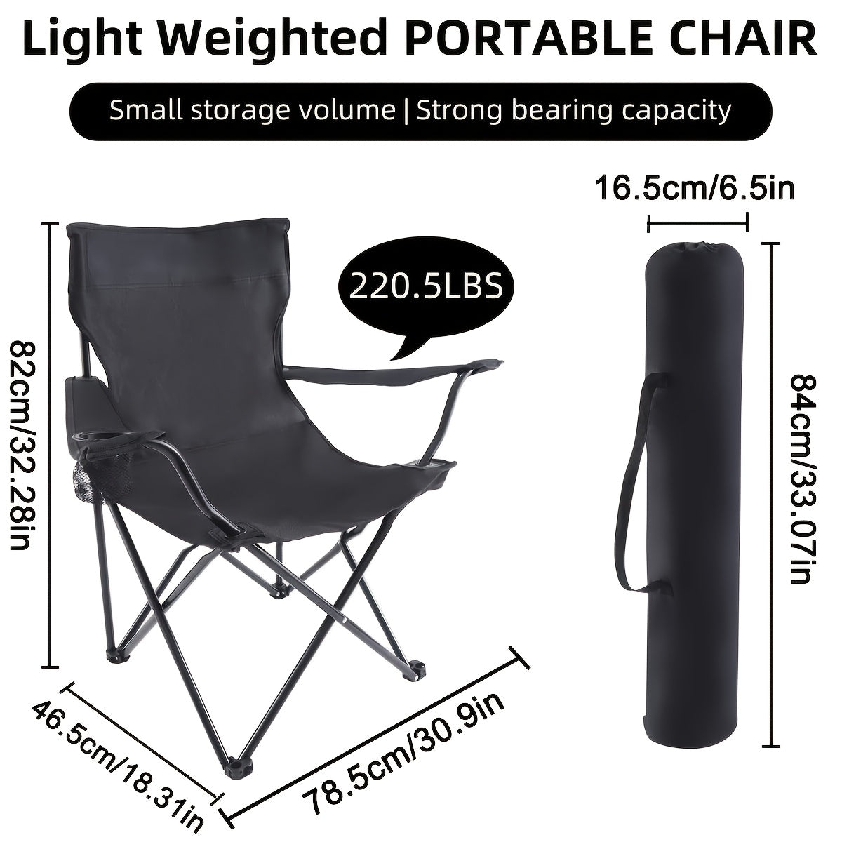 Foldable Camping Chairs Set of 2 Steel Frame Oxford Cloth with Cup Holder Solid Back Portable Folding Chair with Storage Bag for Camping BBQ Backyard Outdoor Indoor Picnic Beach Holiday Gift