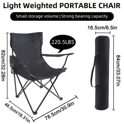 Foldable Camping Chairs Set of 2 Steel Frame Oxford Cloth with Cup Holder Solid Back Portable Folding Chair with Storage Bag for Camping BBQ Backyard Outdoor Indoor Picnic Beach Holiday Gift