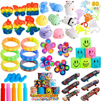 Party Favors Toys 60 Pack – 9 Styles Bulk Fidget Toy Set for Kids, Goodie Bag Fillers, Birthday Party Prizes, Pinata Stuffers, Classroom Rewards for Boys & Girls
