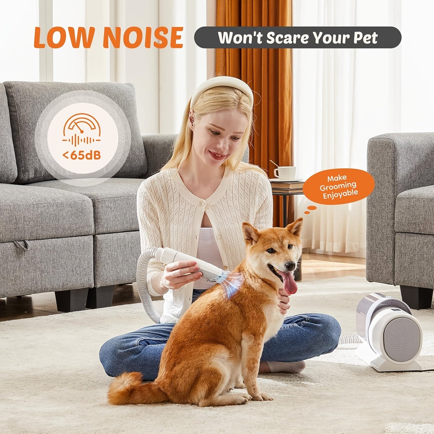Pet Grooming Vacuum Cleaner with Cordless Clipper – 5-in-1 Grooming Kit for Dogs & Cats, 3 Suction Modes, Low-Noise, 5 Grooming Tools, Hair Clipper & Vacuum All-in-One