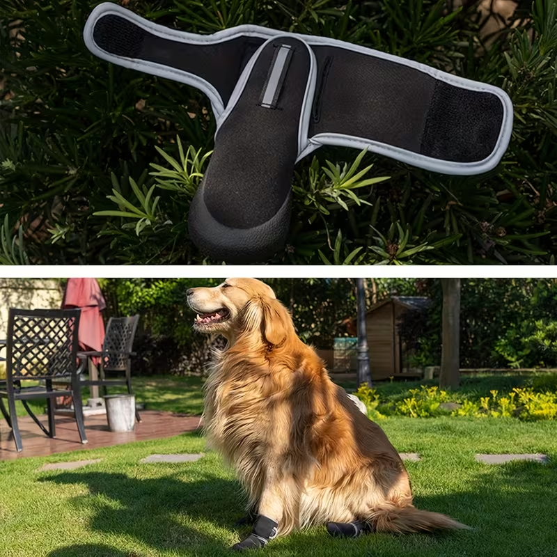 Dog Boots Waterproof Non-Slip Reflective Shoes for Medium & Large Dogs – Soft Wear-Resistant Paw Protector with Safety Reflective Tape, All-Season Dog Footwear