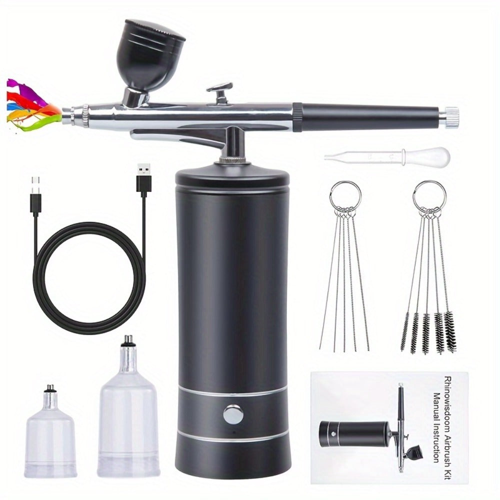 Portable Cordless Airbrush Kit with Compressor 0.3mm Nozzle – USB-C Rechargeable 23-27PSI Airbrush Gun for Makeup Nail Art Cake Decorating Painting Tattoo Model