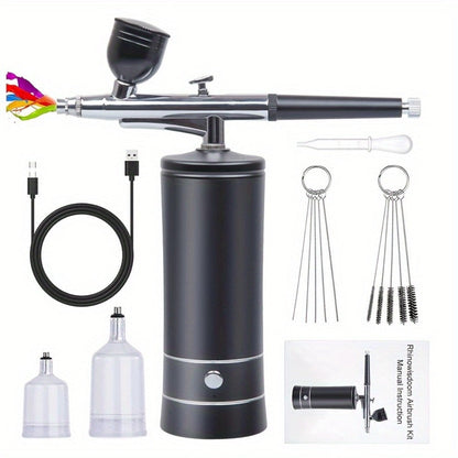 Portable Cordless Airbrush Kit with Compressor 0.3mm Nozzle – USB-C Rechargeable 23-27PSI Airbrush Gun for Makeup Nail Art Cake Decorating Painting Tattoo Model