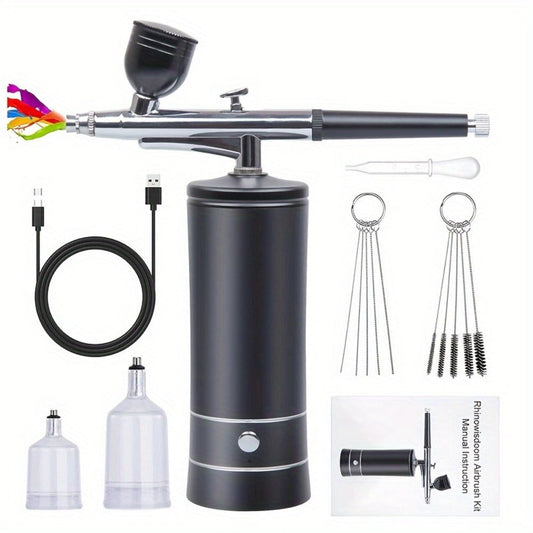 Portable Cordless Airbrush Kit with Compressor 0.3mm Nozzle – USB-C Rechargeable 23-27PSI Airbrush Gun for Makeup Nail Art Cake Decorating Painting Tattoo Model