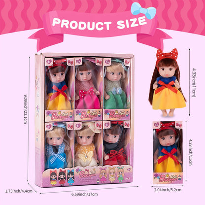 Mini Fashion Dolls 6 Pack 4 Inch Collectible Doll Set with Stylable Hair Rotatable Limbs & Cute Outfits – 6 Unique Dolls in Gift-Ready Box, Toy for Girls Ages 3+ Birthday Christmas Party Favor