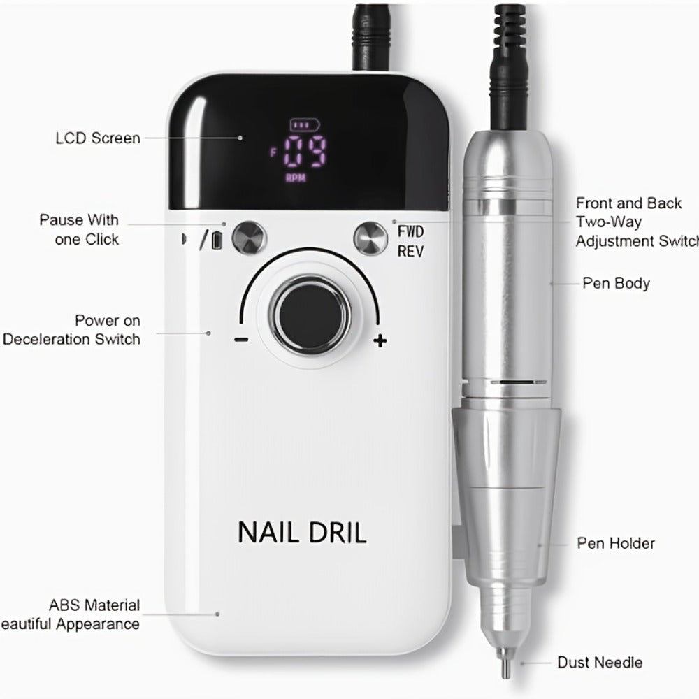 Nail Drill 45000 RPM Rechargeable Professional Electric Nail File Kit with Drill Bits Sanding Bands Low Noise Portable Manicure Pedicure Polishing Set for Salon Home Women Nail Techs