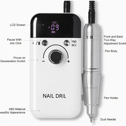 Nail Drill 45000 RPM Rechargeable Professional Electric Nail File Kit with Drill Bits Sanding Bands Low Noise Portable Manicure Pedicure Polishing Set for Salon Home Women Nail Techs