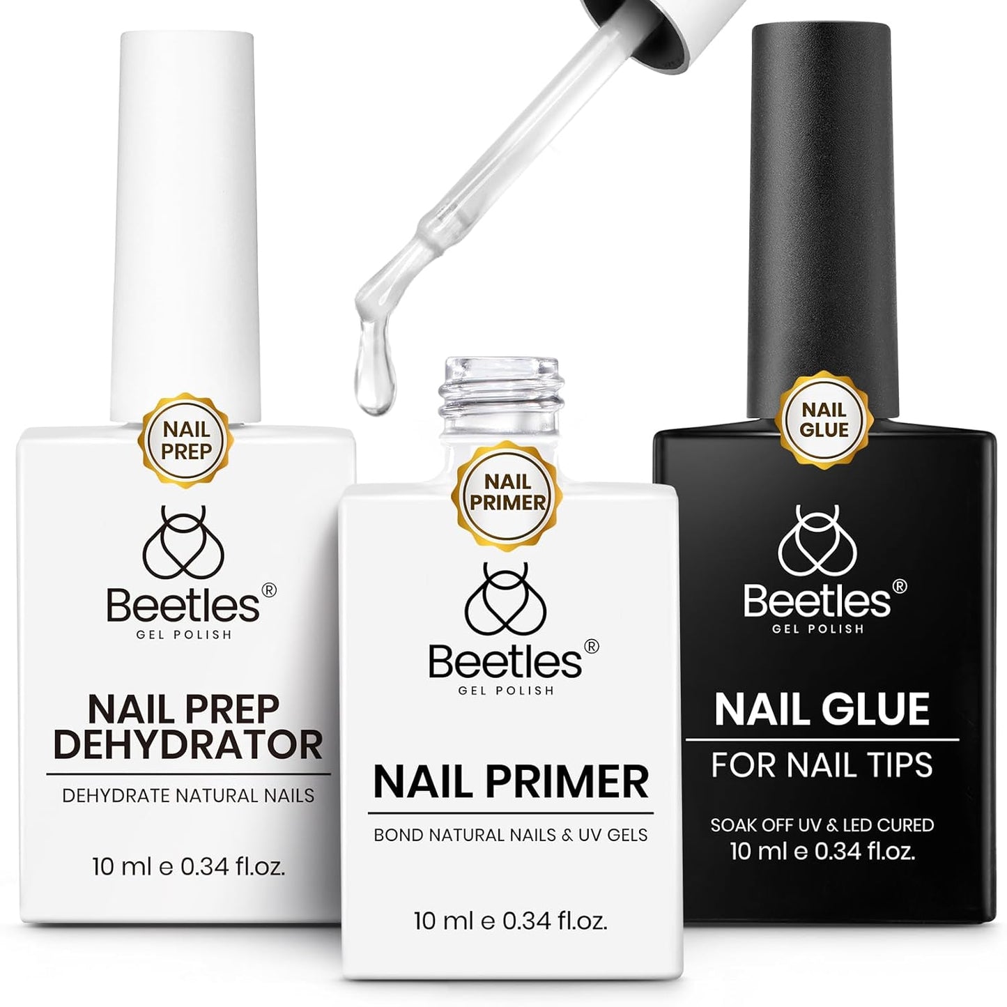 Nail Glue and Dehydrator Kit 3Pcs Acid-Free HEMA-Free – Professional Bond Primer Prep Set for Press On Nails Tips Extensions Gel Manicure Long Lasting Adhesion Gift for Women
