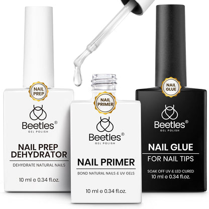 Nail Glue and Dehydrator Kit 3Pcs Acid-Free HEMA-Free – Professional Bond Primer Prep Set for Press On Nails Tips Extensions Gel Manicure Long Lasting Adhesion Gift for Women