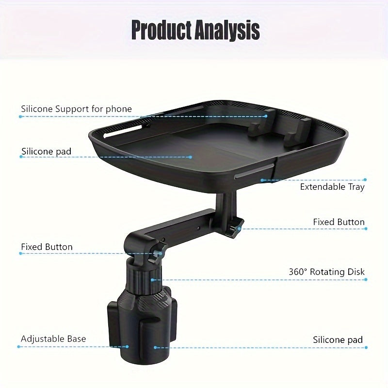 First Generation Car Cup Holder Tray Phone Holder - Dual Expandable Base, High-quality ABS Adjustable Rotating Bracket, Black Version