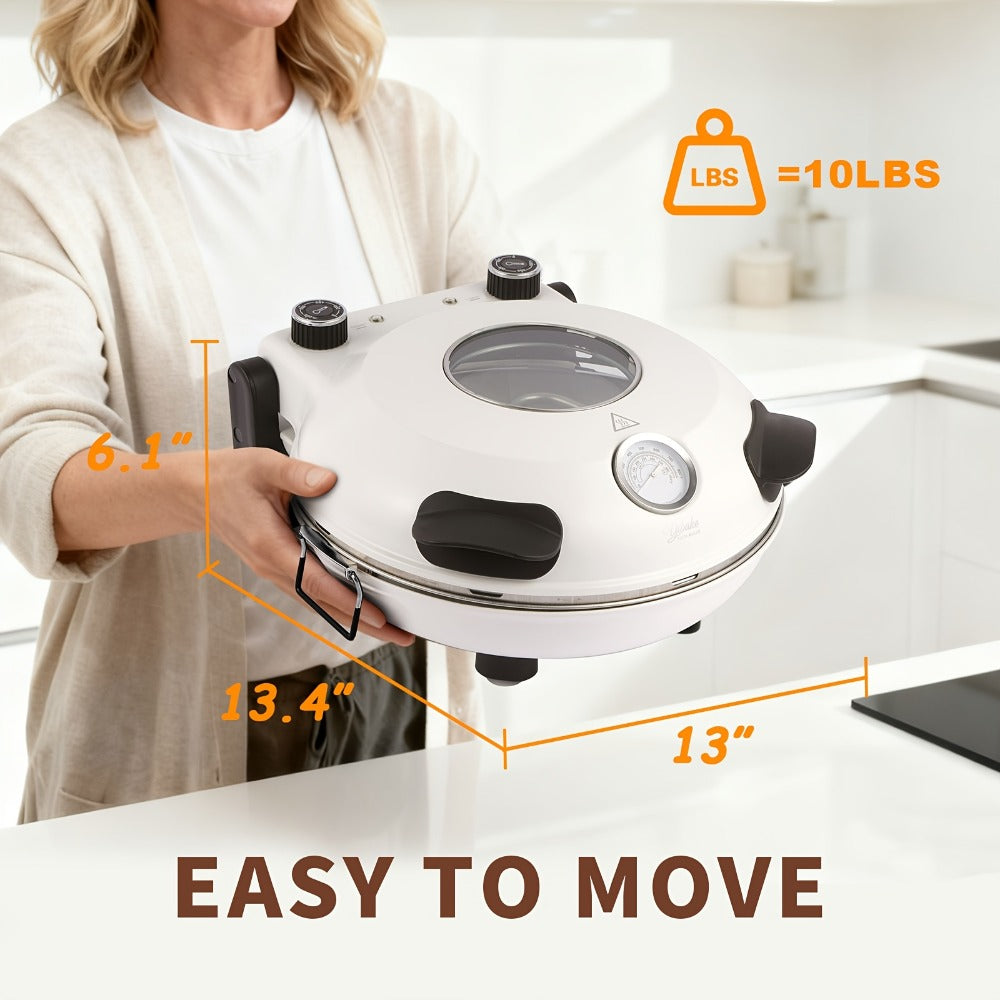Indoor Pizza Oven Countertop – 12-Inch Electric Pizza Maker Machine for Home Kitchen, Heats Up to 800°F, Fast Baking Grill Oven with Even Heat Distribution, White