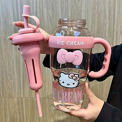PPSU Straw Water Bottle with Hello Kitty Design – BPA-Free, Large Capacity, Drop-Resistant & Leak-Proof, Easy-Carry Handle, Ideal for Outdoor, Camping, Office & Home Use – Sanrio Kids & Adults Cup